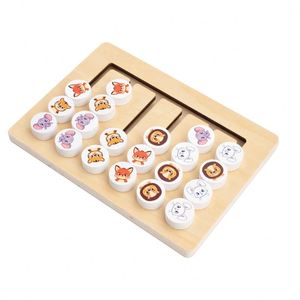 Wood Unisex Children's Parent-Child Interactive Double-Sided Animal Four-Color Game Baby Kids Early Learning Logic <b>Puzzle</b> - Product Image 3