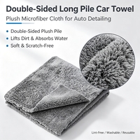 Serviette en microfibre à poils longs Lewell, épaisseur 500 GSM, 40*40 CM, découpe ultrasonique sans bordure, réutilisable, pour le nettoyage automobile et domestique