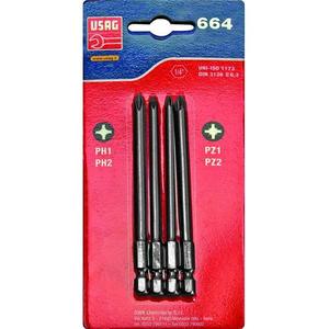 Jeu de tournevis Usag, embouts Phillips Ph1 Ph2 Pz1 Pz2, entraînement 1/4 pouce, 100 mm - Product Image 1