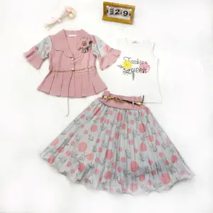 2023 Exclusive Design Trumpet Short Sleeve Coat Polka Dot Skirt Baby Clothing Sets African Popular 3 Pieces Girls Clothing Sets