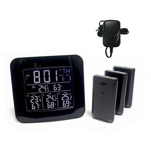 Thermomètre intérieur/extérieur numérique radiocommandé avec affichage de l'heure Trois capteurs pour utilisation en entrepôt domestique Fabriqué en plastique durable - Product Image 3