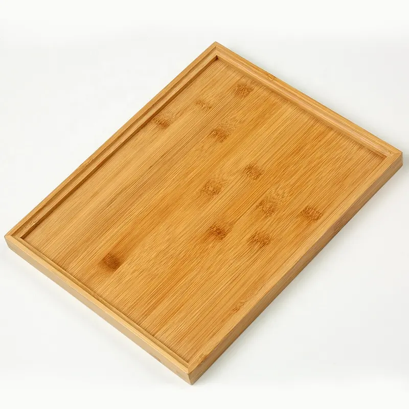 Plateau et assiette de service ottoman en bois de bambou rectangle moyen naturel écologique ensemble de 2 plateaux apéritif nourriture café thé