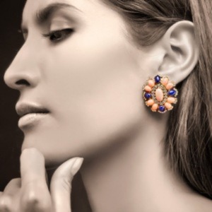 Orecchini a clip vintage con pietre turchesi floreali, gioielli per le orecchie con pietre intarsiate colorate per occasioni di cerimonia - Product Image 4