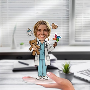 Figura de Acrílico Personalizada OEM/ODM, Recuerdo de Pediatra, Caricatura, Retrato, Placa de Identificación Personalizada para Escritorio, Dibujo Animado en Acrílico - Product Image 4