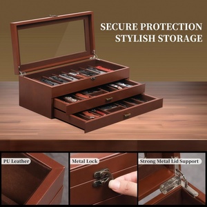 Boîte de présentation pour couteaux en bois, organisateur à 3 niveaux avec cuir PU et pochette supérieure en acier inoxydable, rangement pour couteaux de collection, cadeau pour collectionneurs et elle - Product Image 3