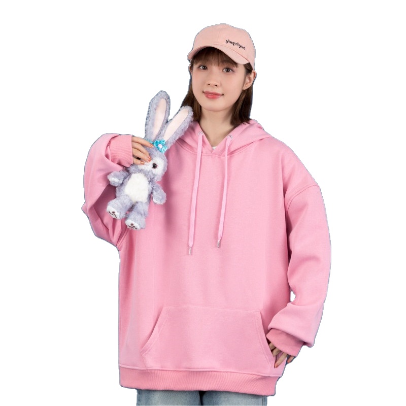 Cool pullover unisex cotton hooded sweater solid color looped hoodies