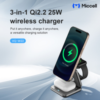 Miccell pengisi daya ponsel pintar & amp; Pemegang, pengisi daya nirkabel dapat dilipat 3-in-1 Qi2.2 25W pengisian cepat