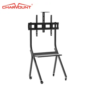 Charmount dudukan TV seluler vertikal mengambang, Max VESA 1000*600mm dengan roda di lantai mobilitas mudah