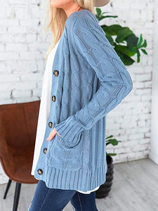 2020 Otoño/Invierno <span class=keywords><strong>Amazon</strong></span> Cable tejer Causal <span class=keywords><strong>Chaqueta</strong></span> larga con botones de abrigo para las mujeres - Product Image 6