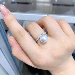 Adjustable Split Shank Edison Pearl <b>Ring</b> 10-11mm Strong Luster Round Pearl, <b>925</b> <b>Silver</b> Full Paved Zircon Stackable Pearl Jewelry - Product Image 6