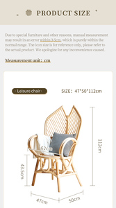 Boho Vintage Rotin tissé à la main Accent Lounge Fauteuil Cadre en bois massif Canne naturelle Meubles pour salon Balcon Patio - Product Image 5