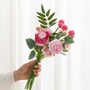 Ornements De Mariage Simulation Bouquet Salon En Plastique Arrangement De Fleurs Bord Brûlé Rose Décoration Artificielle - Product Image 4