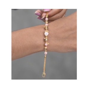 22K Gold <b>Beaded</b> <b>Bracelet</b> for Women Pink Stone Elegant Chain Design Lightweight Stylish Daily Wear Jewelry - Product Image 1