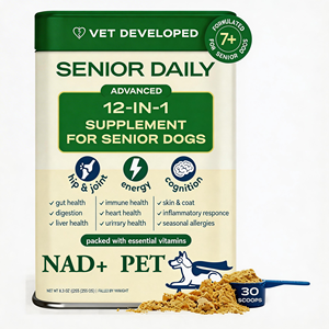 Suplemento de Longevidad para Perros Mayores con NMN, Precursor de NAD+ |   Polvo Energético Celular 12 en 1 |   Registrado por la FDA |   30 Cucharadas |   Movilidad - Product Image 1