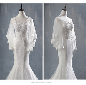 Vestido de Novia de Encaje de Primera Calidad con Apliques de Sirena, Manga Murciélago y Cola de Pez, en Oferta - Product Image 5