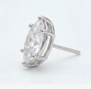 Marquise Cut Moissanite <b>Stud</b> <b>Earrings</b> 925 <b>Silver</b> Rhodium Plated Prong Setting Trendy Women's Gift - Product Image 2