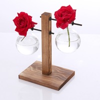 Cadre en bois vase de plantes hydroponiques bouteille en verre sphérique petit récipient fleurs vertes décoration de la maison décoration de table