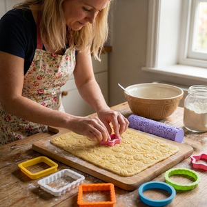Jolies <span class=keywords><strong>emporte</strong></span>-pièces à biscuits, formes variées : rectangle, étoile dentelée, carré, rond, fleur, rouleau à texture herbe. - Product Image 4