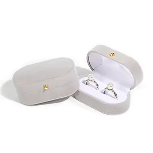 wholesale flocking velvet round edge unique ornament wedding ring box