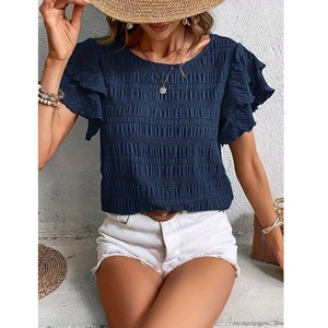 Camicie eleganti da donna con volant in tinta unita per donna O collo largo Pullover estivo blusa moda <span class=keywords><strong>femminile</strong></span> <span class=keywords><strong>abbigliamento</strong></span> 2024 nuovo - Product Image 3