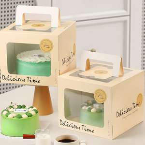 Boîte à gâteau de <span class=keywords><strong>6</strong></span> et 8 pouces de hauteur avec poignée et fenêtre, emballage personnalisé pour boulangerie, boîte de transport en papier ivoire pour gâteaux floraux, crèmes et desserts - Product Image 3