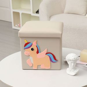 Taburete de Almacenamiento para el Hogar, Plegable, Caja de Juguetes para Niños, Otomana con Tapa - Product Image 1