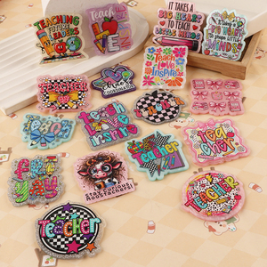Customizable Colorful Acrylic Flatbacks Teacher Badge <b>Holders</b> With Floral And Pattern Designs For DIY Decorations - Product Image 5