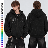Vêtements personnalisables ODM OEM, usine source, prix de gros, sweat-shirt zippé à effet éclaboussures étoilées, veste urbaine hip-hop, vêtements d'extérieur
