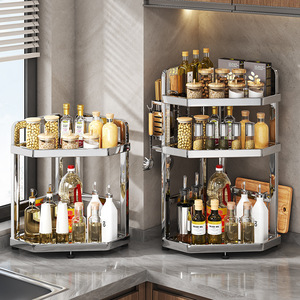 Étagère d'angle multi-niveaux en acier inoxydable pour épices avec crochets, support pour ustensiles et planche à découper pour l'organisation des armoires de cuisine - Product Image 3
