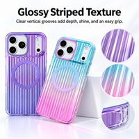 Coque de téléphone magnétique à texture rayée C0577 pour iPhone 16 17 Air 15 Pro 14 Pro Max 18 Pro, anti-chute, couleur dégradée, coque arrière