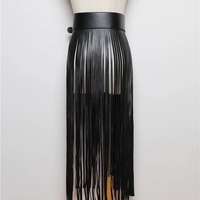 Jupe en similicuir PU pour femme, ceinture noire, style urbain, décorations à franges, nouvelle mode