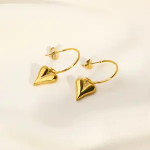 Joyas De Acero Inoxidable Women 3d Solid Peach Heart Love Stainless Steel Gold Plated 18k No Fade Earing Minimalist Jewelry