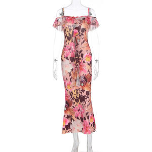 Top de Verano 2025 Estilo Europeo Americano para Mujer, Sexy, Estampado Spice Girl, con Volantes, sin Cuello, Antiestático, Alto - Product Image 6