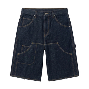 TOPSHOW Short long homme personnalisé, coupe large, multi-poches, style streetwear, en denim baggy, jorts, double genouillère, style charpentier, en denim brut - Product Image 6