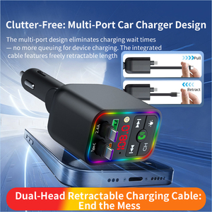 <span class=keywords><strong>Cargador</strong></span> de Coche Retráctil BT 5.3 con Starlight, Carga Rápida de 30W, Puertos Tipo-C y USB, Transmisor FM, Compatible con Cámara y Reloj Inteligente - Product Image 4