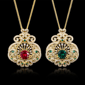 Collier pendentif porte-bonheur chinois ajouré fait main, élégant et écologique, avec insert en cuivre et zircone cubique rouge <span class=keywords><strong>de</strong></span> 9 mm - Product Image 2