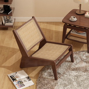Silla Geométrica de Ratán, Chaise Longue Color Nogal, Reclinable para Sala de Estar o Balcón - Product Image 4