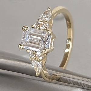 Gia Igi Certified HPHT Lab Grown Diamond Engagement <strong>Ring</strong> 14k/18k Solid <strong>Gold</strong> With Emerald Cut Cluster For Women - Product Image 1