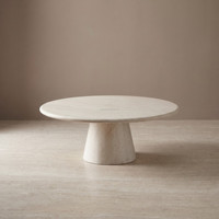 Table basse de luxe en travertin naturel écologique avec base conique coupée, idéale pour villa, hôtel, salle à manger, salon – Taille personnalisable
