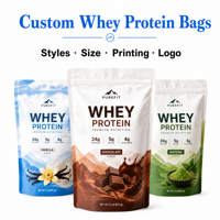 Sachets de protéines de lactosérum personnalisés, pochettes verticales imprimées avec trou de suspension, emballage refermable pour poudre de récupération et mélange de boissons nutritionnelles pour le sport