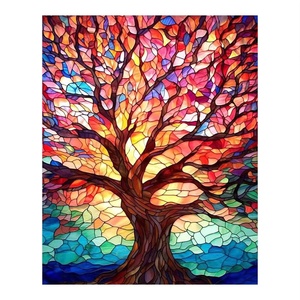 Kit de peinture par numéros Série Botanique Arbre de Vie Coloré et Onirique Décoration Murale Pliante Peinte à la Main - Product Image 1