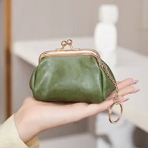 Porte-monnaie vintage Mini Kiss-Lock, sac de rangement léger en cuir PU, pochette minimaliste de couleur unie