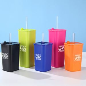 Custom logo square Double Layer Stainless Steel Travel <b>Coffee</b> Mug Vacuum Insulated <b>Coffee</b> Cups with Lid and Straw - Product Image 1