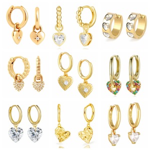 <strong>Sterling</strong> <strong>Silver</strong> 925 <strong>Silver</strong> Post Needle Dangle <strong>Hoop</strong> <strong>Earrings</strong> <strong>Small</strong> Heart-Shaped Cubic Zirconia Trendy Women &amp; Men Party - Product Image 6