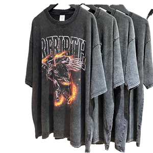 T-shirt Homme Oversize avec Imprimé Aigle Flammé, Manches Courtes, Col Rond, Style Urbain, T-shirt Graphique 100% Coton Jersey - Product Image 1