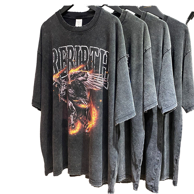 Oversized Men's T-Shirt With Fire Eagle Print Short Sleeve O-Neck Street Style Graphic Tee 100% Cotton Jersey Fit
