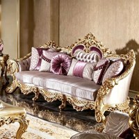 Canapé de salon à une place de style européen en bois massif avec feuilles d'or, luxe royal français, sur mesure, fabriqué en Chine, modèle 94522