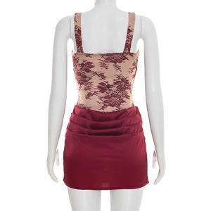 Viviblook Y26DS034 Vestido de Verano para Mujer, Nuevo Vestido de Fiesta con Cuello Cuadrado, Encaje Estampado, Plisado, Mini Vestido de Noche - Product Image 3