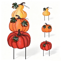 Décoration de jardin et de pelouse pour la récolte d'automne et Thanksgiving : Piquets décoratifs avec trois citrouilles empilées
