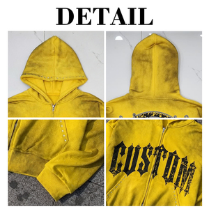 เสื้อฮู้ดดี้ผู้ชายไซส์ใหญ่พิเศษ ล้างสีแบบแอซิด พิมพ์ลายด้วยเทคนิค DTG เสื้อฮู้ดดี้หนาน้ำหนัก 400 กรัม สไตล์ดิสเทรส เสื้อฮู้ดดี้สตรีทแวร์สำหรับผู้ชาย - Product Image 6